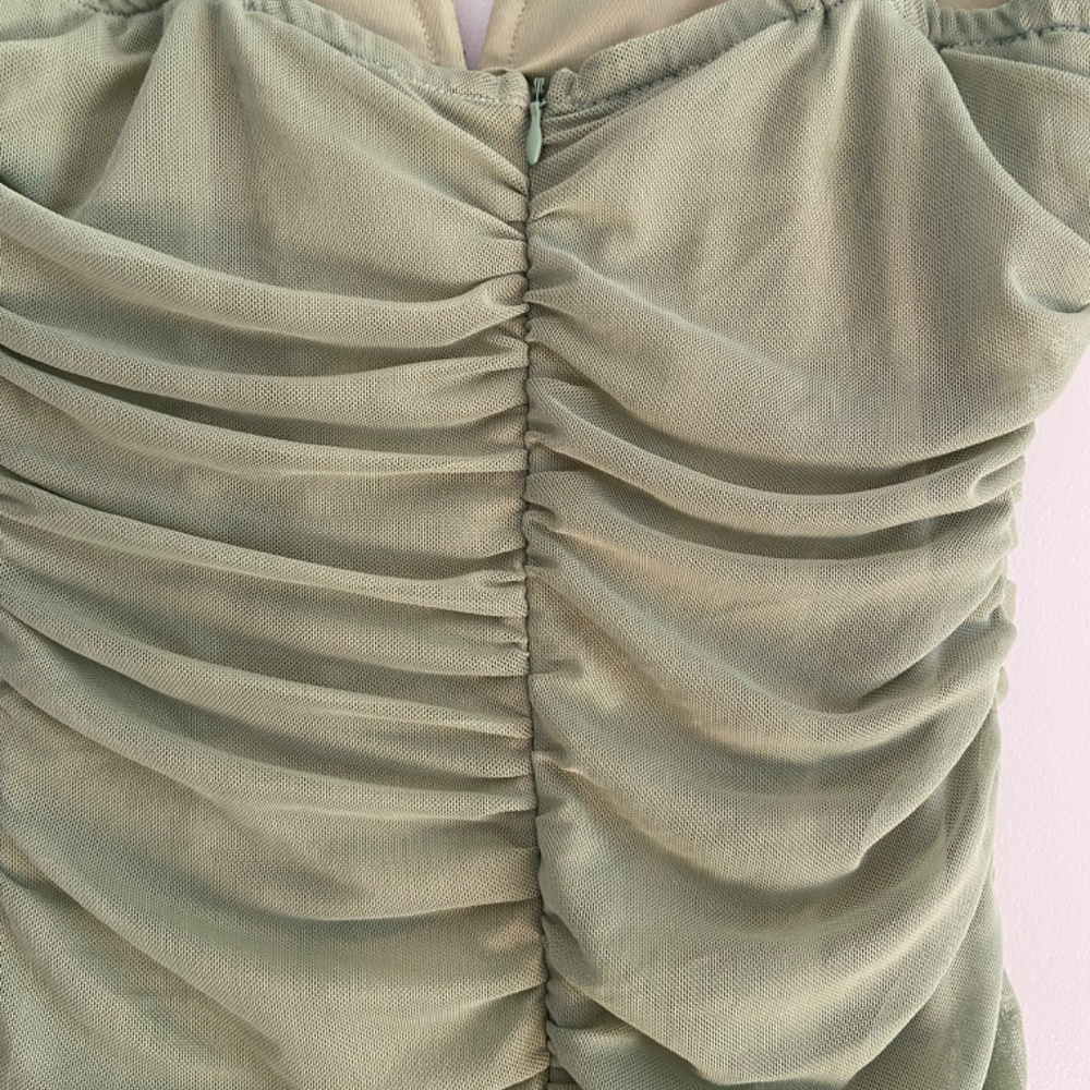 Spring Green Ruched Mesh Dress - Picture 3 of 4